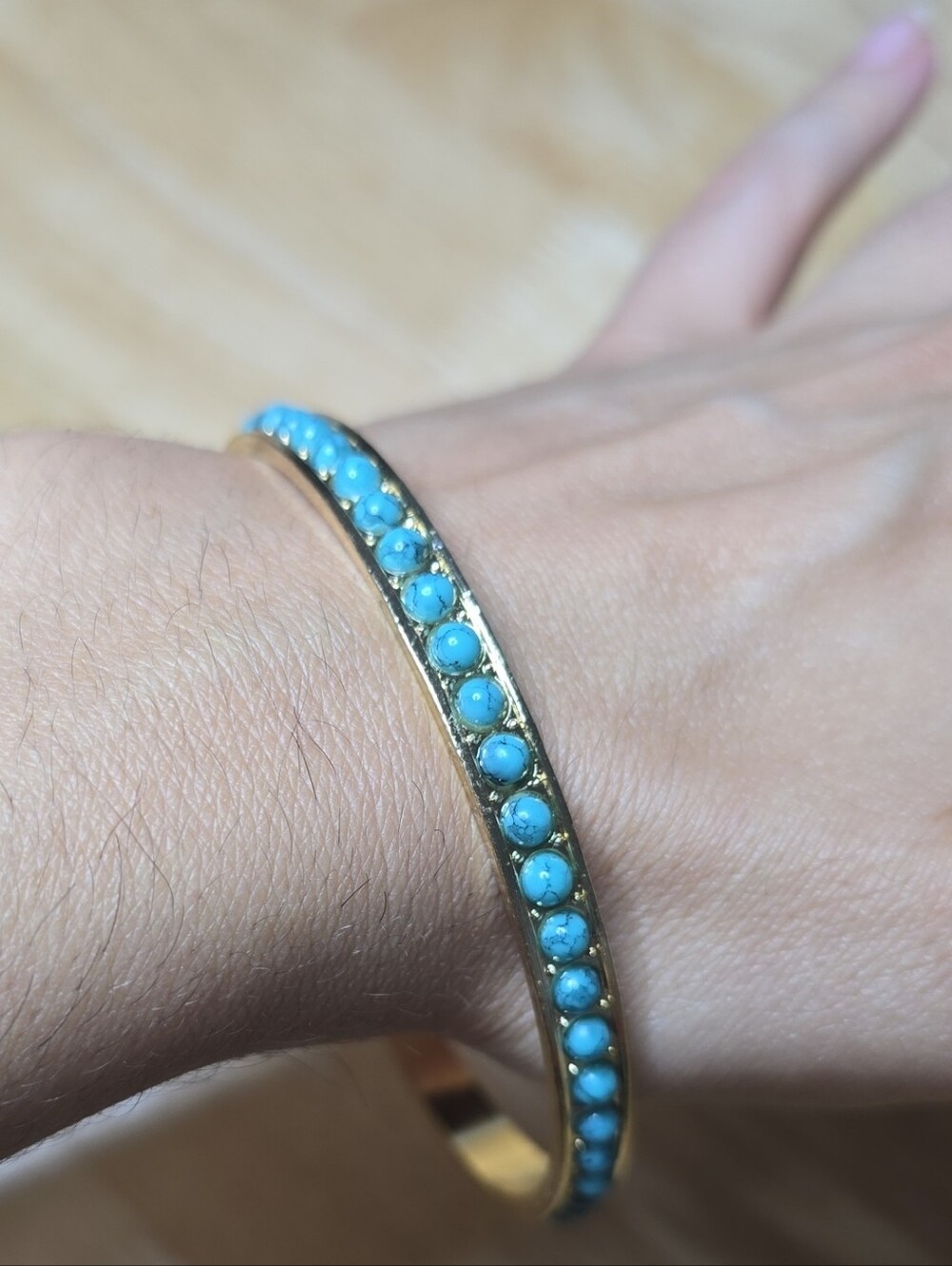 18k Gold Filled Turquoise Beaded Bangle Bracelet 3"